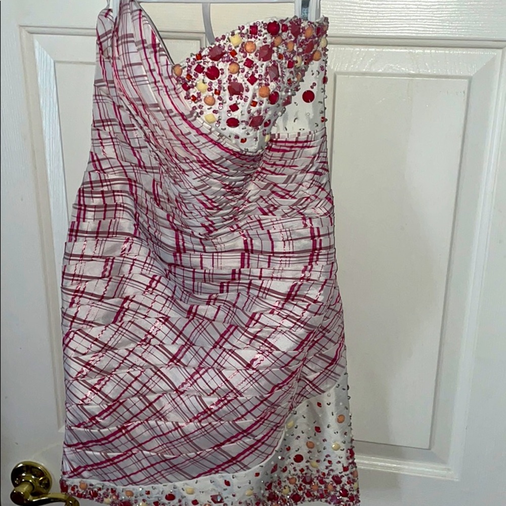 Beaded Riva design red & white cocktail dress sz12